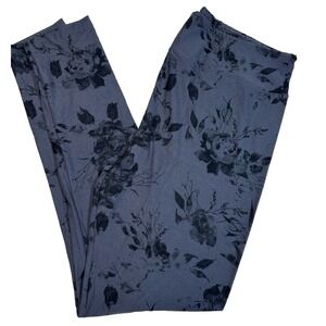 LuLaRoe Womens Leggings Size TC Gray Black Roses Floral Tall And Curvy NWT